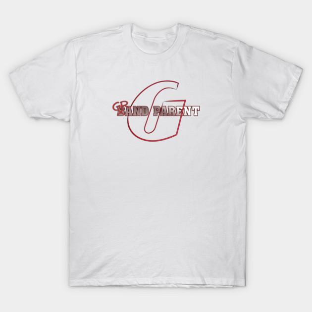 White unisex t-shirt with red "Band Parent" design, perfect for music event supporters, 100% cotton, casual fit.