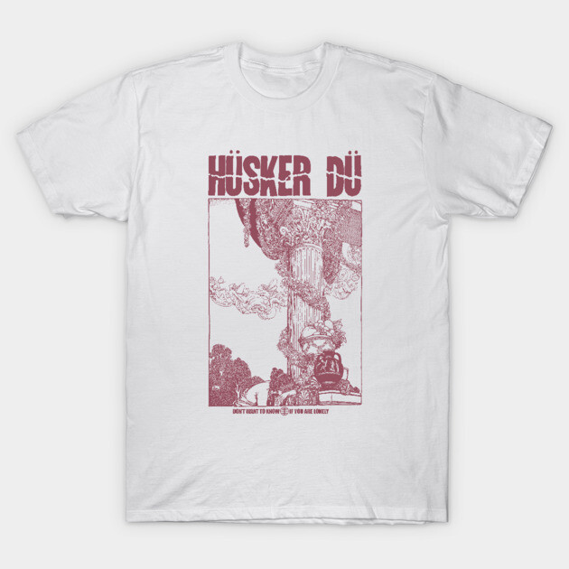 White graphic T-shirt featuring retro-style design in red, ideal for casual wear and made from soft cotton material.