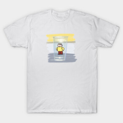 White cotton t-shirt with quirky cartoon character in a glass design, casual style, perfect for everyday wear.