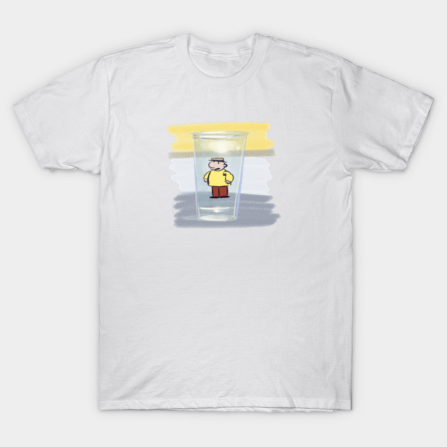 White cotton t-shirt with quirky cartoon character in a glass design, casual style, perfect for everyday wear.