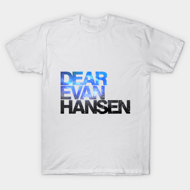 White graphic t-shirt with bold blue and black text design, casual style, perfect for everyday wear.