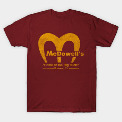 Red McDowell's logo t-shirt, vintage style, casual wear, cotton fabric, novelty graphic design, unisex.