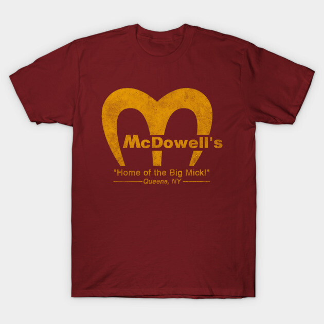 Red McDowell's logo t-shirt, vintage style, casual wear, cotton fabric, novelty graphic design, unisex.