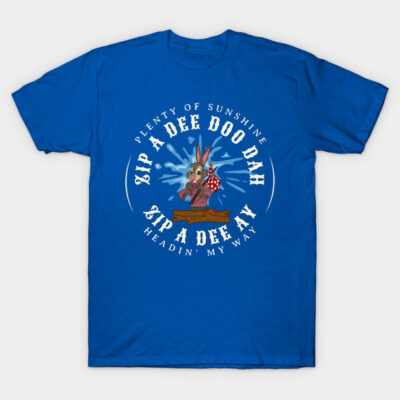 Blue graphic T-shirt with whimsical design and text, casual style, ideal for everyday wear, made from soft cotton.