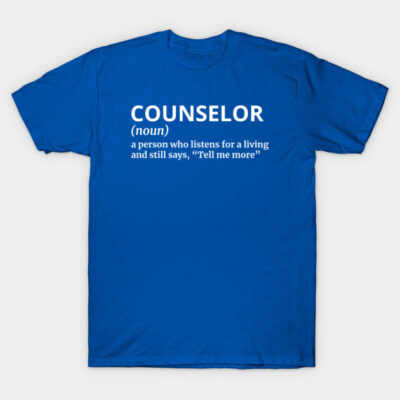 Blue "Counselor" definition t-shirt, unisex, casual wear, cotton, perfect for professionals and everyday comfort.