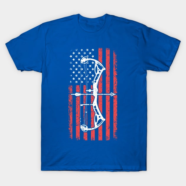 Blue T-shirt with American flag and bow graphic, casual style, cotton material, ideal for everyday wear.