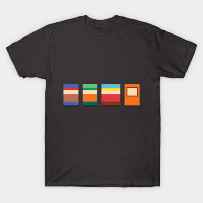 "Black t-shirt with colorful geometric design, casual wear, soft cotton fabric, unisex style, graphic print tee."