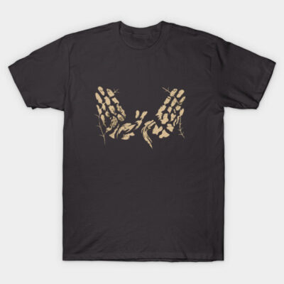 Black t-shirt with skeleton hand design, unisex casual wear, 100% cotton, perfect for everyday style.
