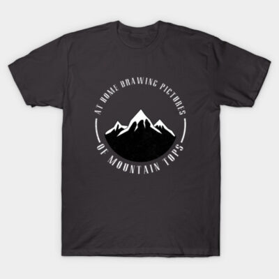 Black T-shirt with mountain design and text, ideal for casual wear, made of soft cotton for comfort and style.