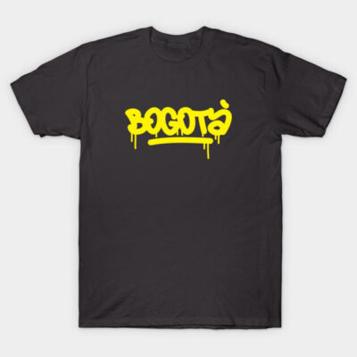 Black t-shirt with yellow graffiti text design, casual style, perfect for everyday wear and urban fashion enthusiasts.