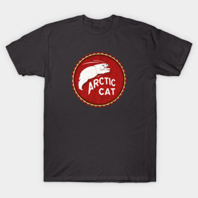 "Black t-shirt with vintage red Arctic Cat logo, casual style, cotton fabric, perfect for everyday wear."