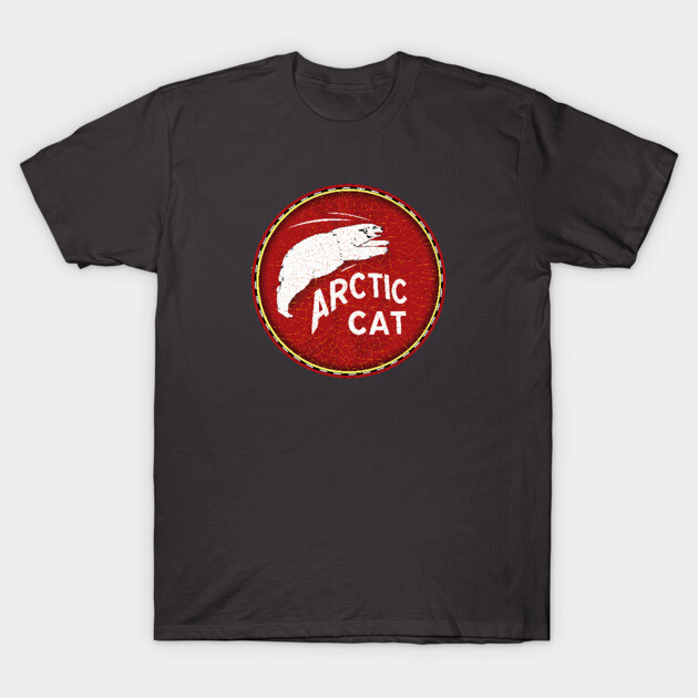 "Black t-shirt with vintage red Arctic Cat logo, casual style, cotton fabric, perfect for everyday wear."