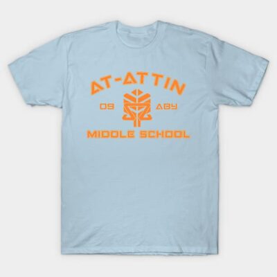 Light blue graphic t-shirt with orange text design, featuring a middle school theme, ideal for casual wear.