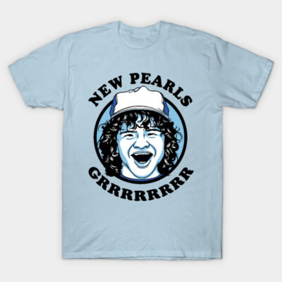Light blue graphic t-shirt with bold text and cartoon illustration, casual style, 100% cotton, perfect for daily wear.