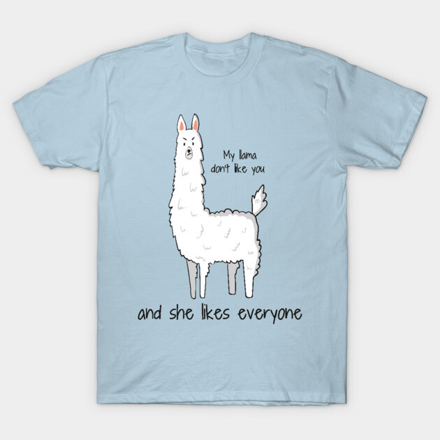 Light blue t-shirt with cute llama graphic and humorous text, casual style, perfect for everyday wear.