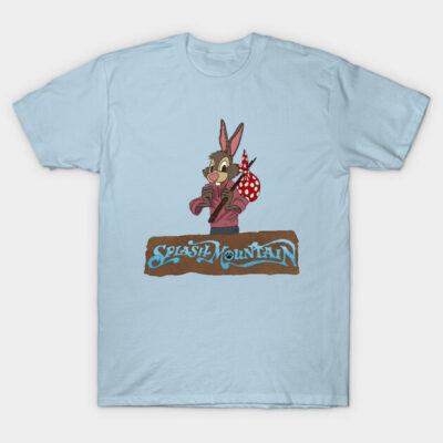 Light blue graphic t-shirt with cartoon rabbit design and "Splash Mountain" text, casual style, cotton material.
