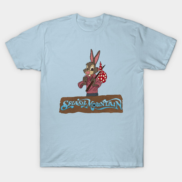 Light blue graphic t-shirt with cartoon rabbit design and "Splash Mountain" text, casual style, cotton material.