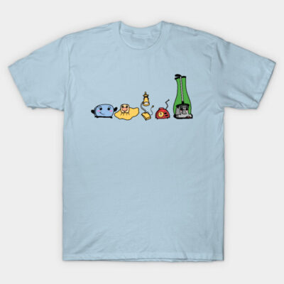 Light blue t-shirt with playful cartoon characters, casual style, perfect for everyday wear, 100% cotton material.
