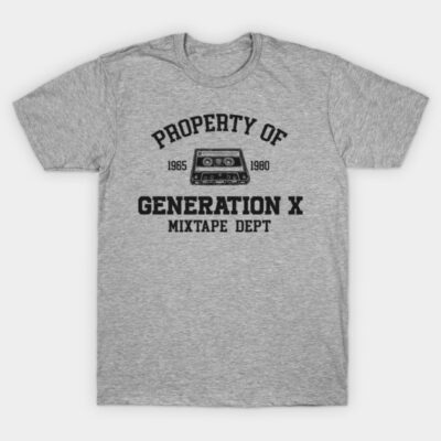 Gray Generation X mixtape graphic t-shirt, vintage style, short sleeve, casual wear, cotton blend, unisex design.