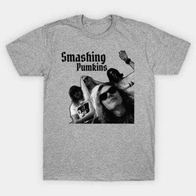 Gray Smashing Pumpkins band graphic t-shirt, casual style, soft cotton, unisex design, perfect for music fans.