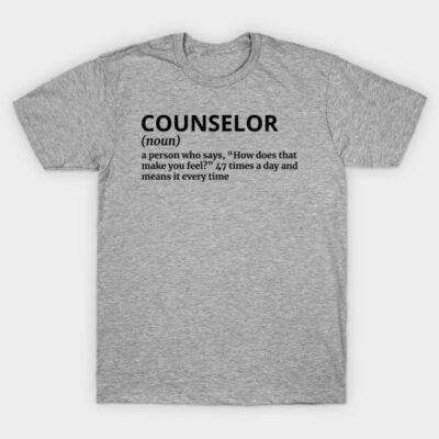 Gray counselor definition T-shirt, casual style, soft cotton material, perfect for everyday wear or gifting.
