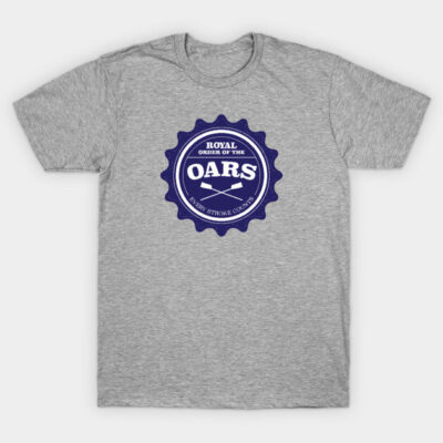 Gray cotton t-shirt with "Royal Order of the Oars" navy graphic, casual wear, comfortable and stylish for everyday use.