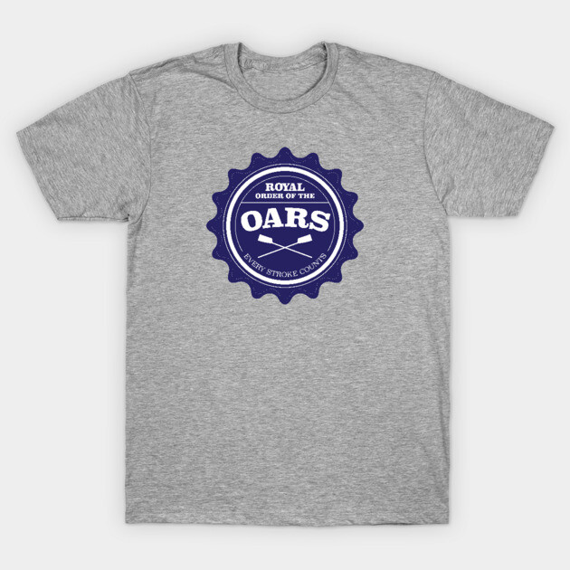 Gray cotton t-shirt with "Royal Order of the Oars" navy graphic, casual wear, comfortable and stylish for everyday use.