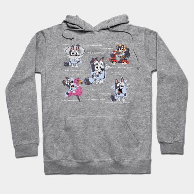 Gray hoodie with playful cartoon characters, featuring cozy cotton material. Ideal for casual wear and comfort.