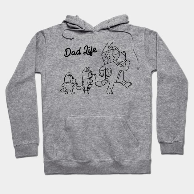 Gray hoodie with "Dad Life" text and playful cartoon print, perfect for casual wear. Soft cotton material.
