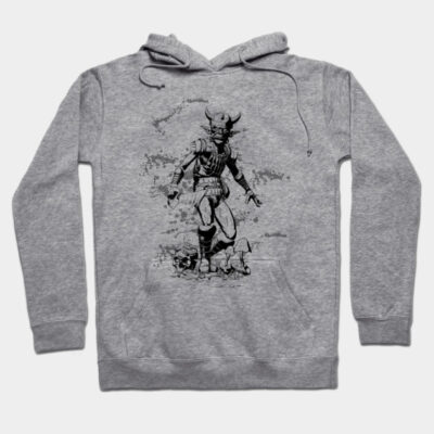Gray hoodie with samurai design, cotton blend, casual style, perfect for everyday wear and comfort.