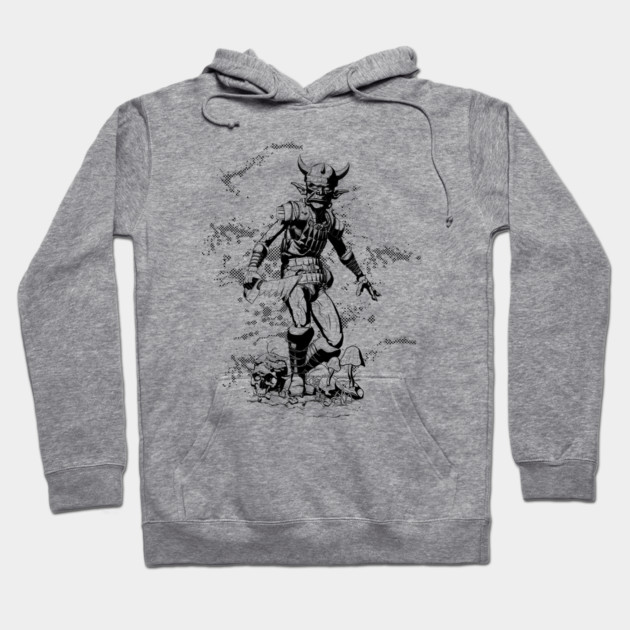 Gray hoodie with samurai design, cotton blend, casual style, perfect for everyday wear and comfort.