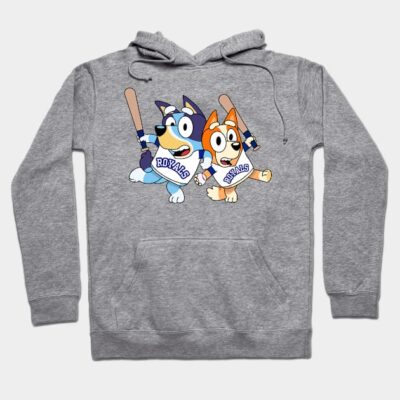 Gray hoodie with cartoon dogs playing baseball, featuring "Royals" text. Cozy cotton blend, perfect for casual wear.