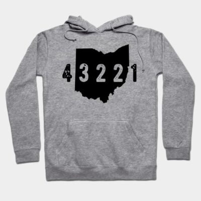Gray hoodie with Ohio design and 43221 print, casual style, soft cotton blend, suitable for everyday wear.
