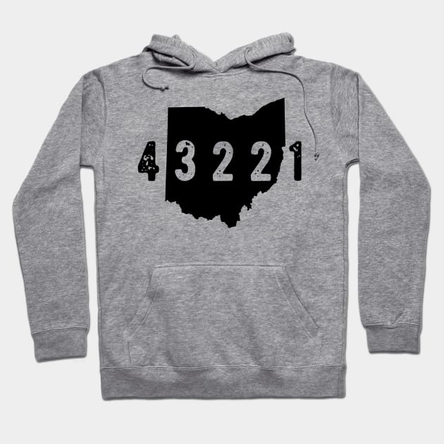 Gray hoodie with Ohio design and 43221 print, casual style, soft cotton blend, suitable for everyday wear.