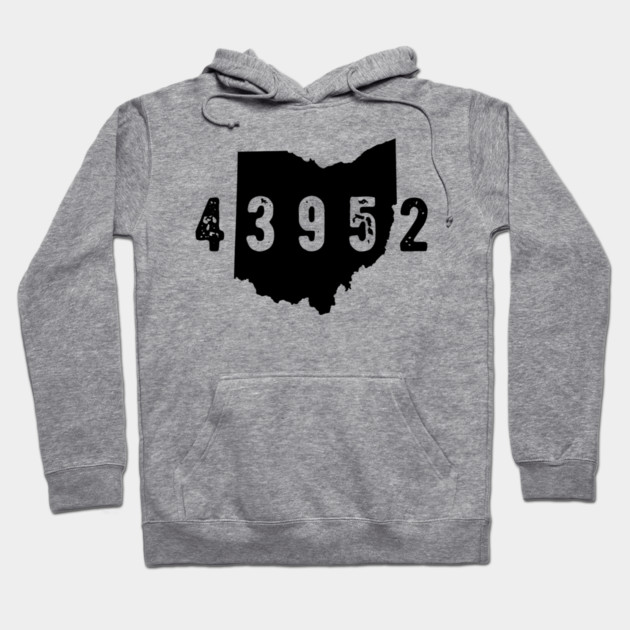 Gray hoodie with black Ohio state outline and number design, casual cotton blend, unisex style, perfect for everyday wear.