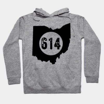 Gray hoodie with Ohio map and 614 print, casual style, soft cotton blend, ideal for everyday wear and comfort.