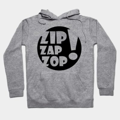 Gray hoodie with "Zip Zap Zop" text design, casual style, soft fabric, ideal for everyday wear and comfort.