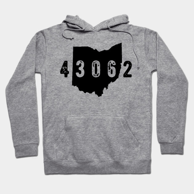 Gray hoodie with Ohio map and 43062 print, casual style, cotton blend, perfect for everyday wear.