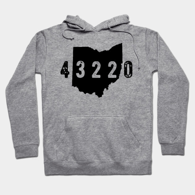 Gray Ohio-themed hoodie with "43220" print, cozy cotton material, ideal for casual wear and comfort.