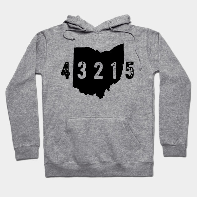 Gray hoodie with Ohio map and "43215" design, soft cotton blend, casual style, perfect for everyday wear.