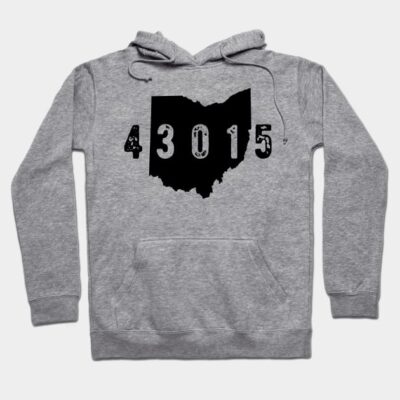 Gray hoodie with Ohio map and "43015" graphic, cotton material, casual wear, unisex style. Perfect for everyday use.