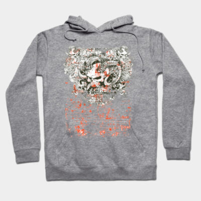Gray graphic hoodie with abstract design, soft cotton blend, casual wear, comfortable fit, ideal for everyday use.