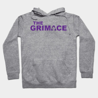 Gray "The Grimace" hoodie, featuring purple text, casual style, perfect for everyday wear. Soft and comfortable material.