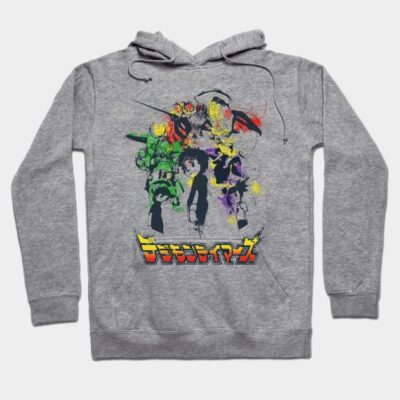 Gray hoodie with colorful anime-inspired graphic design, perfect for casual wear. Cotton blend material, unisex fit.
