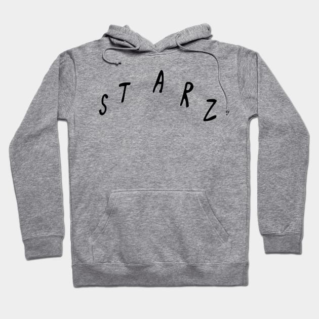 Gray hoodie with "STARZ" text, casual style, soft fabric, front pocket, drawstring hood, perfect for everyday wear.