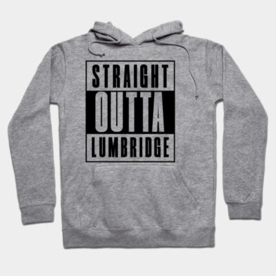 Gray hoodie with "Straight Outta Lumbridge" design, casual style, soft material, unisex, perfect for gaming fans.