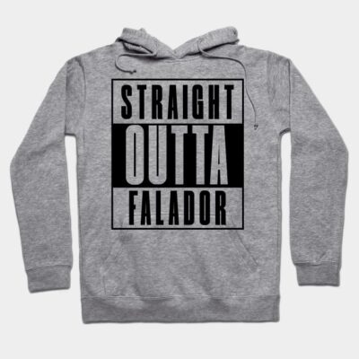 Gray hoodie with "Straight Outta Falador" text, casual style, cotton blend, unisex, perfect for everyday wear.