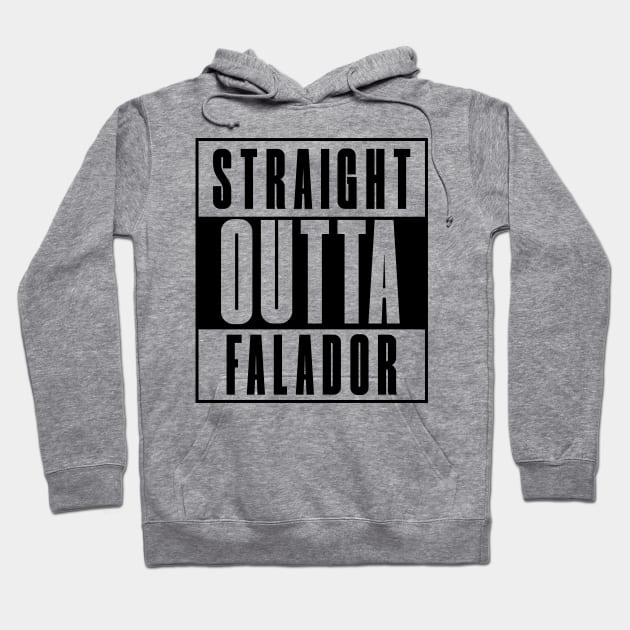 Gray hoodie with "Straight Outta Falador" text, casual style, cotton blend, unisex, perfect for everyday wear.