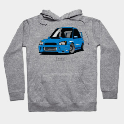 Gray hoodie with blue car graphic, casual style, soft cotton, perfect for everyday wear and comfort.