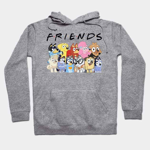 Gray cartoon character hoodie, "Friends" text, casual wear, soft fabric, unisex style, perfect for cool weather.
